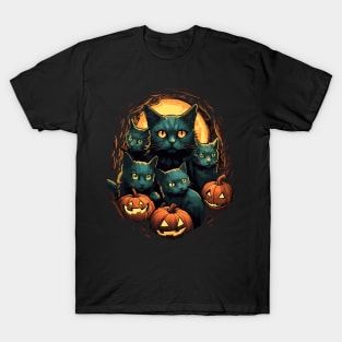 Halloween Scary Black Cats Cute Pumpkin T-Shirt